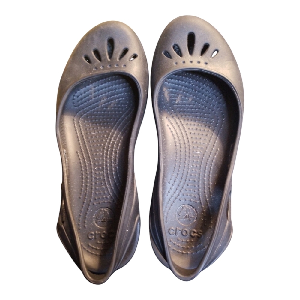 CROCS Black Sling Back Flats with Decorative Cutouts